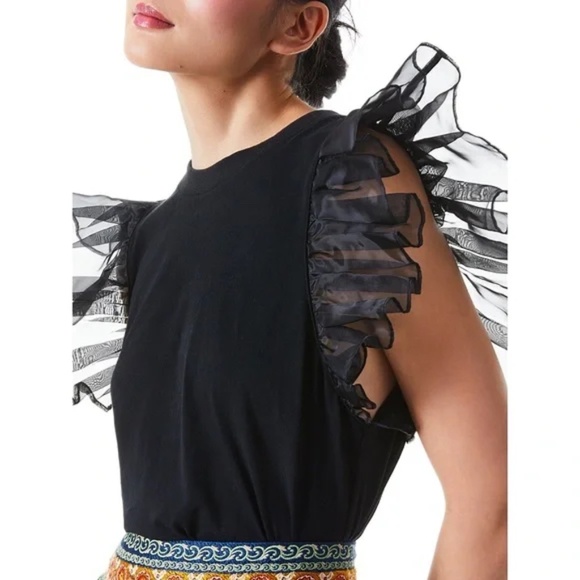 Alice + Olivia Tops - Alice & Olivia black tank with ruffle organza sleeve. Retail $225.  Size L